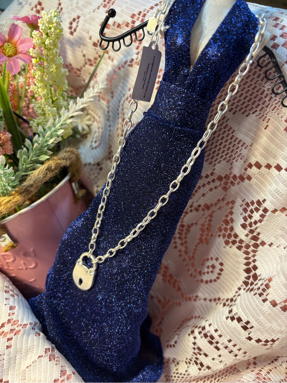 Token Padlock Pendant Necklace - Park Lane Matte Silver Tone Versatile - Picture 6 of 11